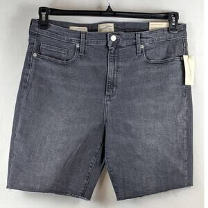 High Rise Bermuda Jean Shorts‎ Slim Leg Raw Hem Universal Thread Denim Gray 16